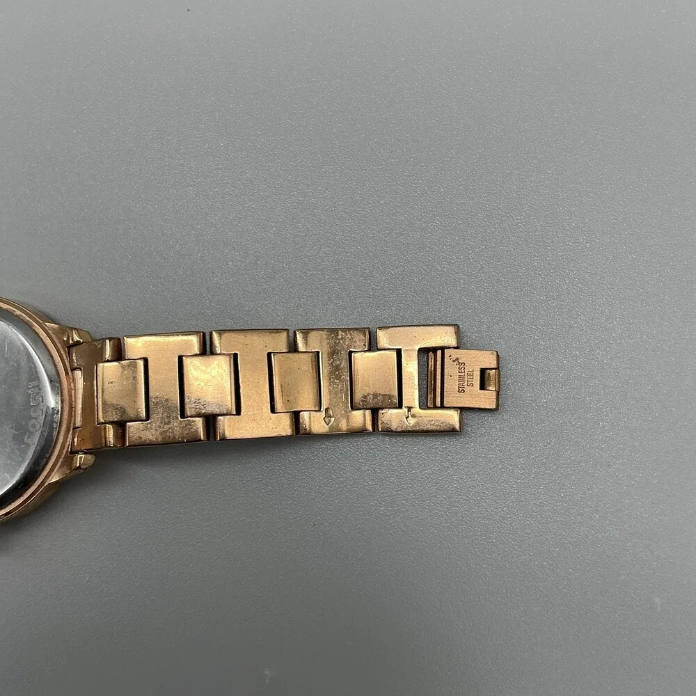 Fossil Jesse Womens Watch 34mm Rose Gold Tone Crystals Stainless New Battery 6